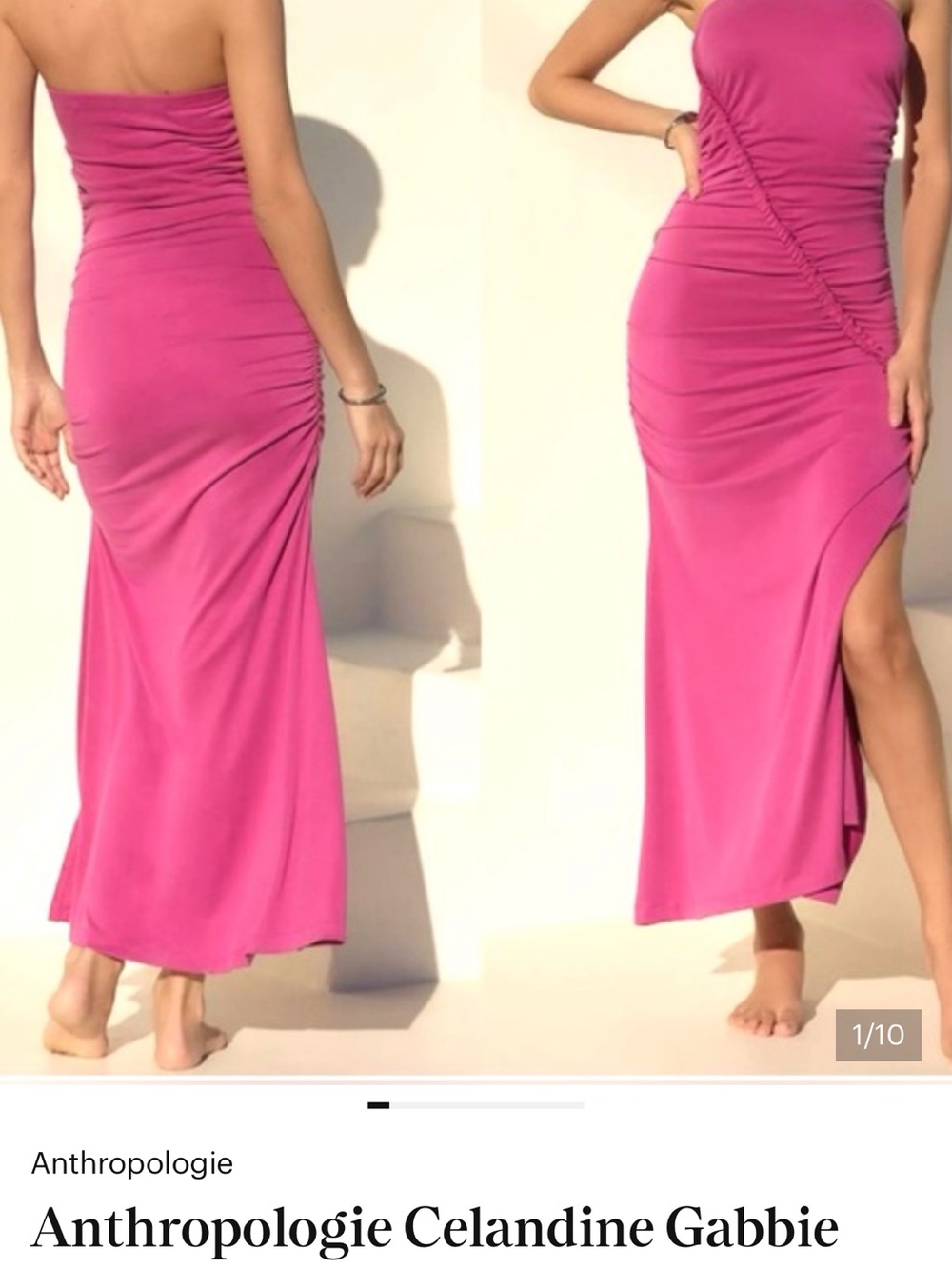 Anthropologie Celandine Gabbie Pink Ruched Maxi dress (coral/pink) NWT!